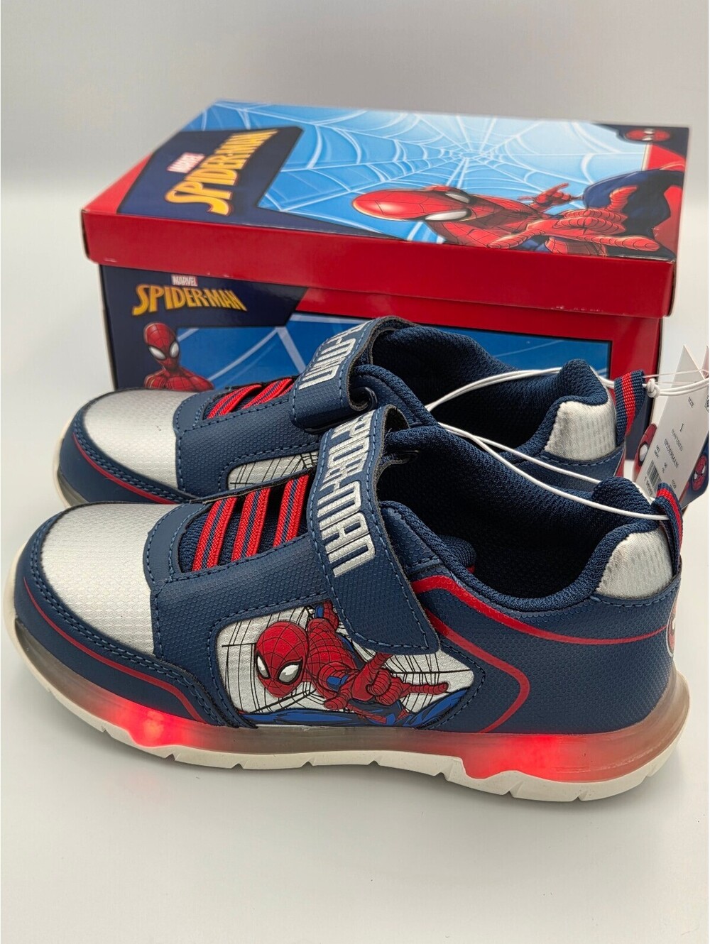 Marvel Spider-Man Toddler Boys Light-Up Sneakers Size 1 Navy Red NWT - Picture 6 of 11